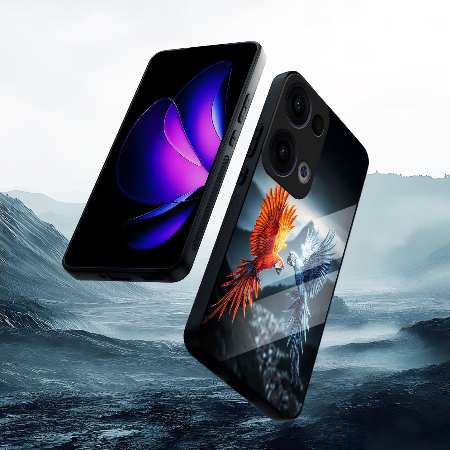 Oppo Reno 13 5G Premium Acrylic Shockproof Glass Back Case (Feather Duel)