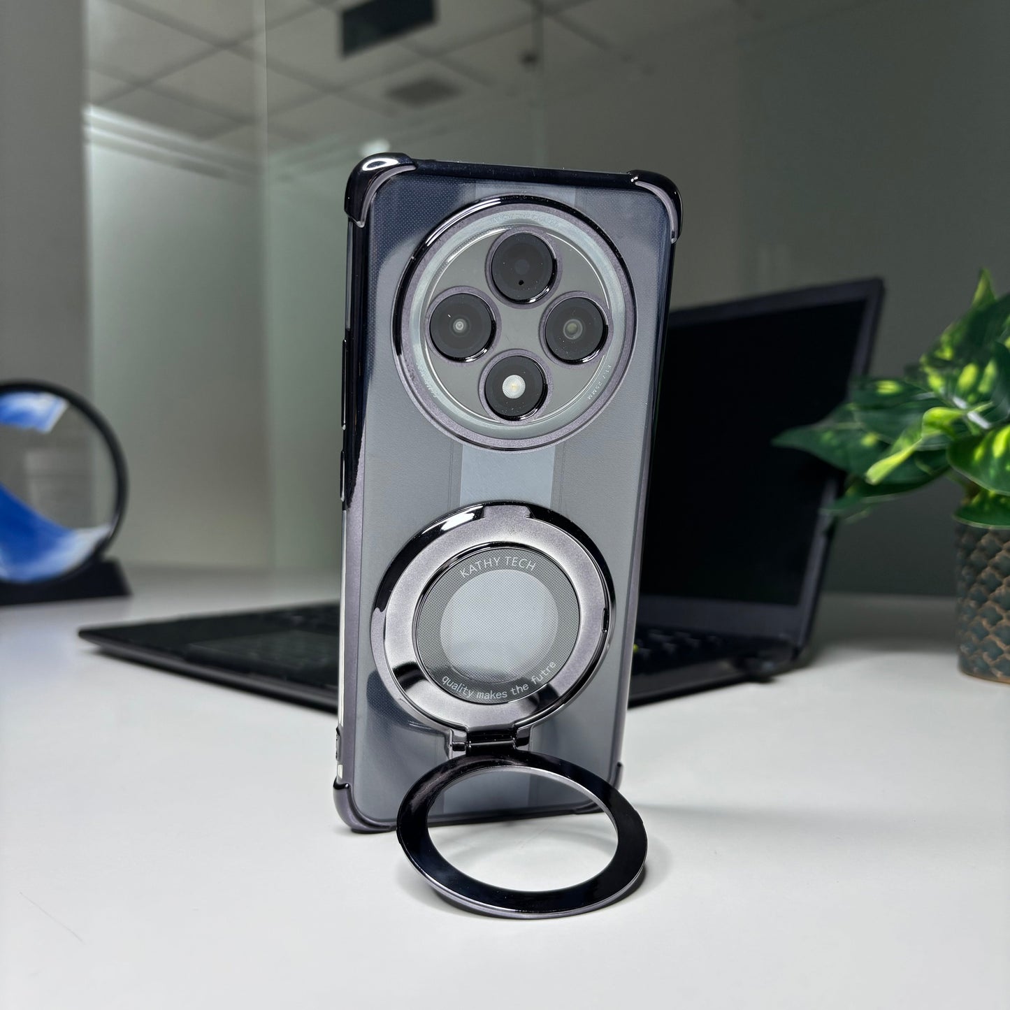 Oppo F27 Pro+ 5G Original Luxury Magnifier Ring Stand Shockproof Airbags Corner Case