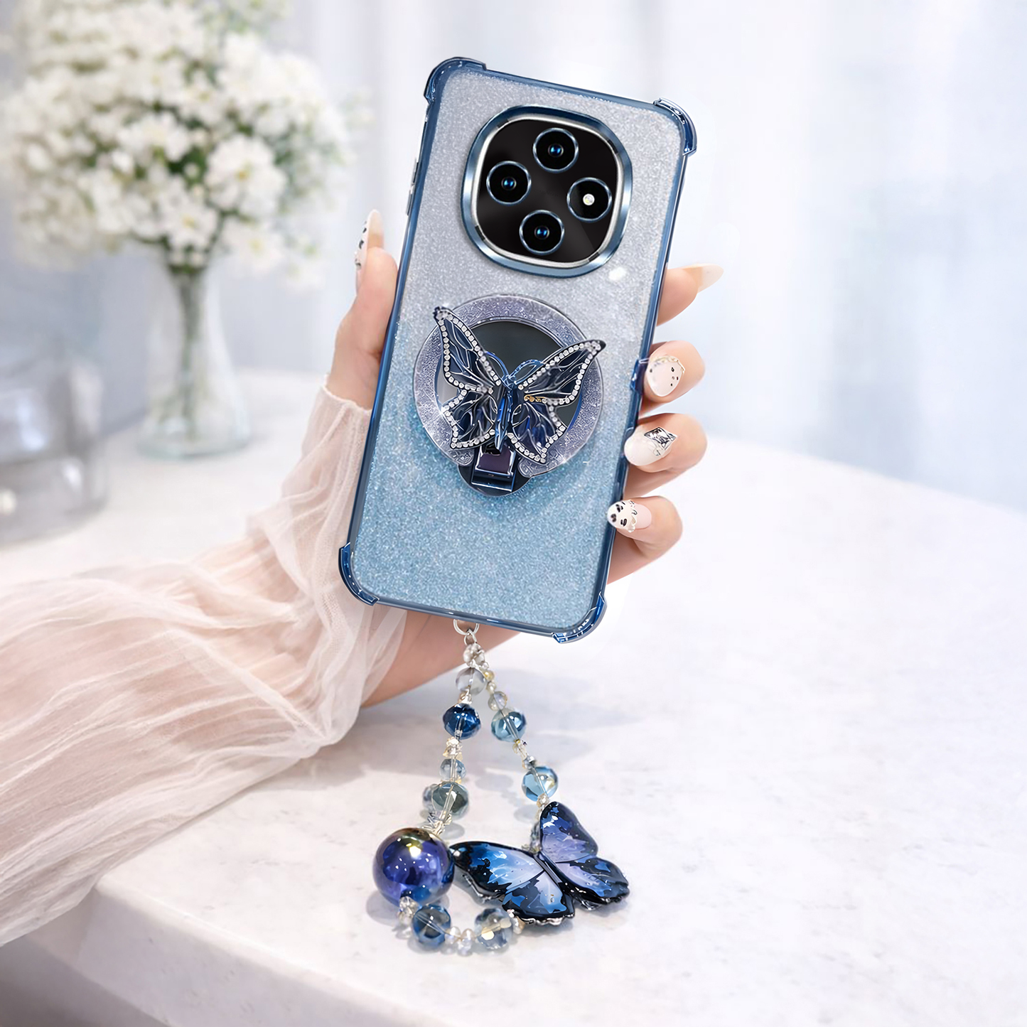Oppo F31 Pro 5G Shockproof Butterfly Stand Case with Charm Strap