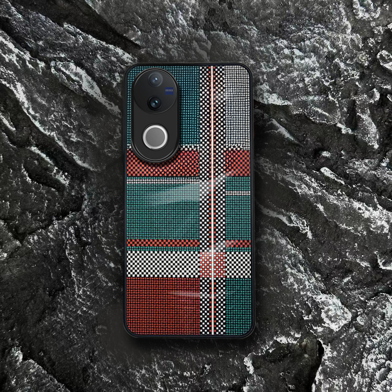 Vivo V50 5G Luxury Grid Pattern Glass Back Shockproof Case
