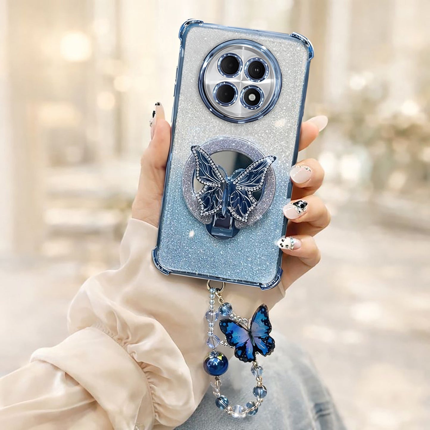 Oppo F31 Pro+ 5G Shockproof Butterfly Stand Case with Charm Strap