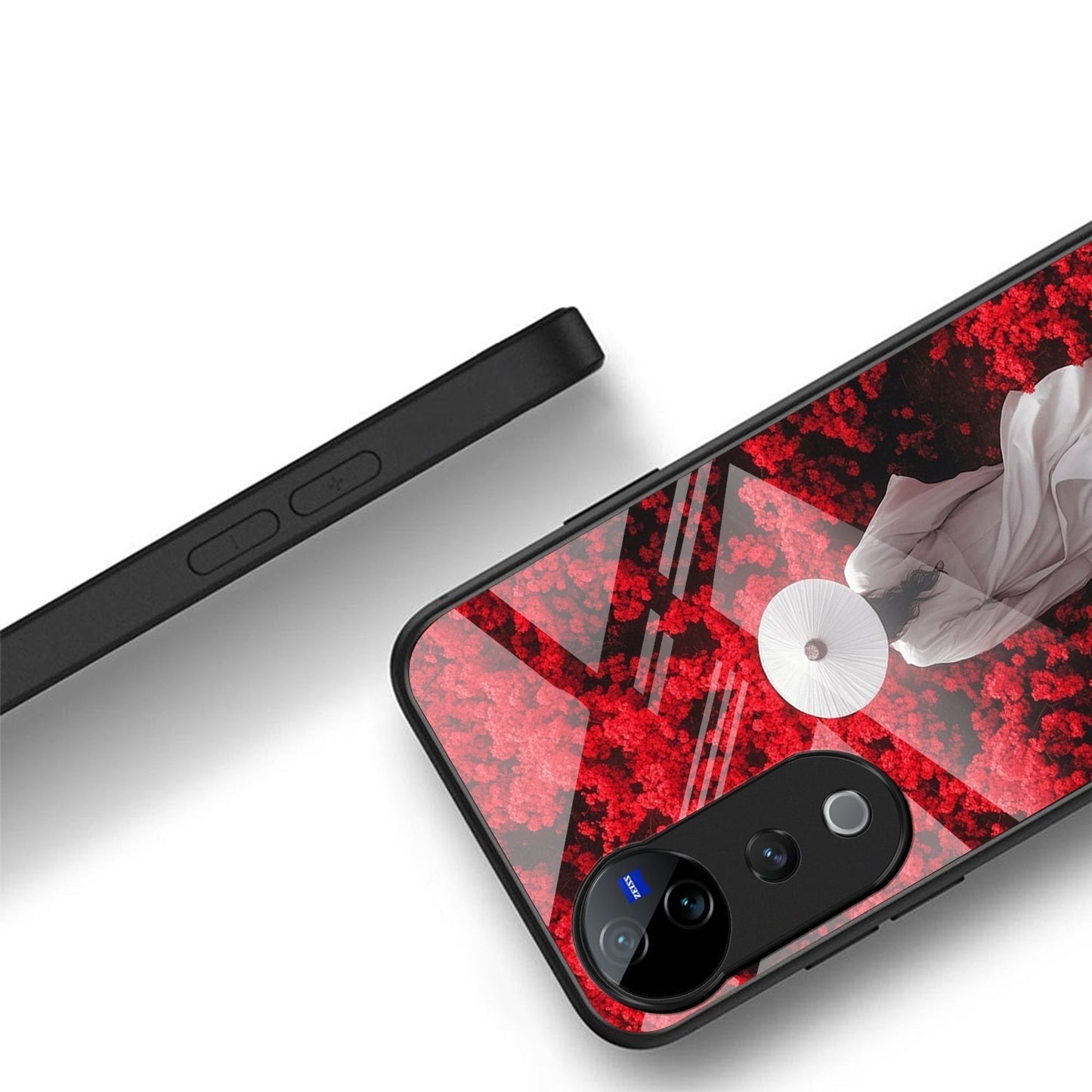 Vivo V40 Pro 5G Premium Acrylic Shockproof Glass Back Case (Red Blossoms)