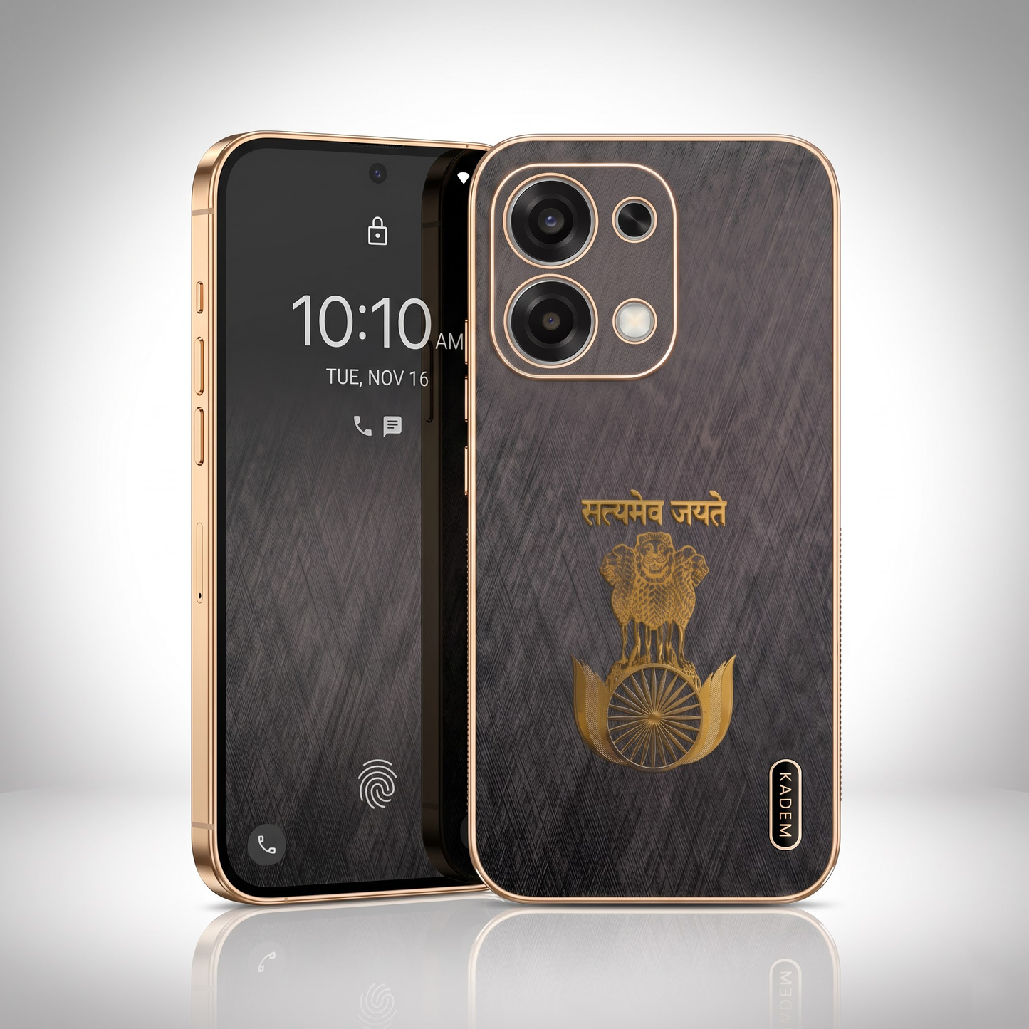 Oppo F31 5G Satyamev Jayate 3D Electroplated Frame Gold Thread Pattern Hard Back Case