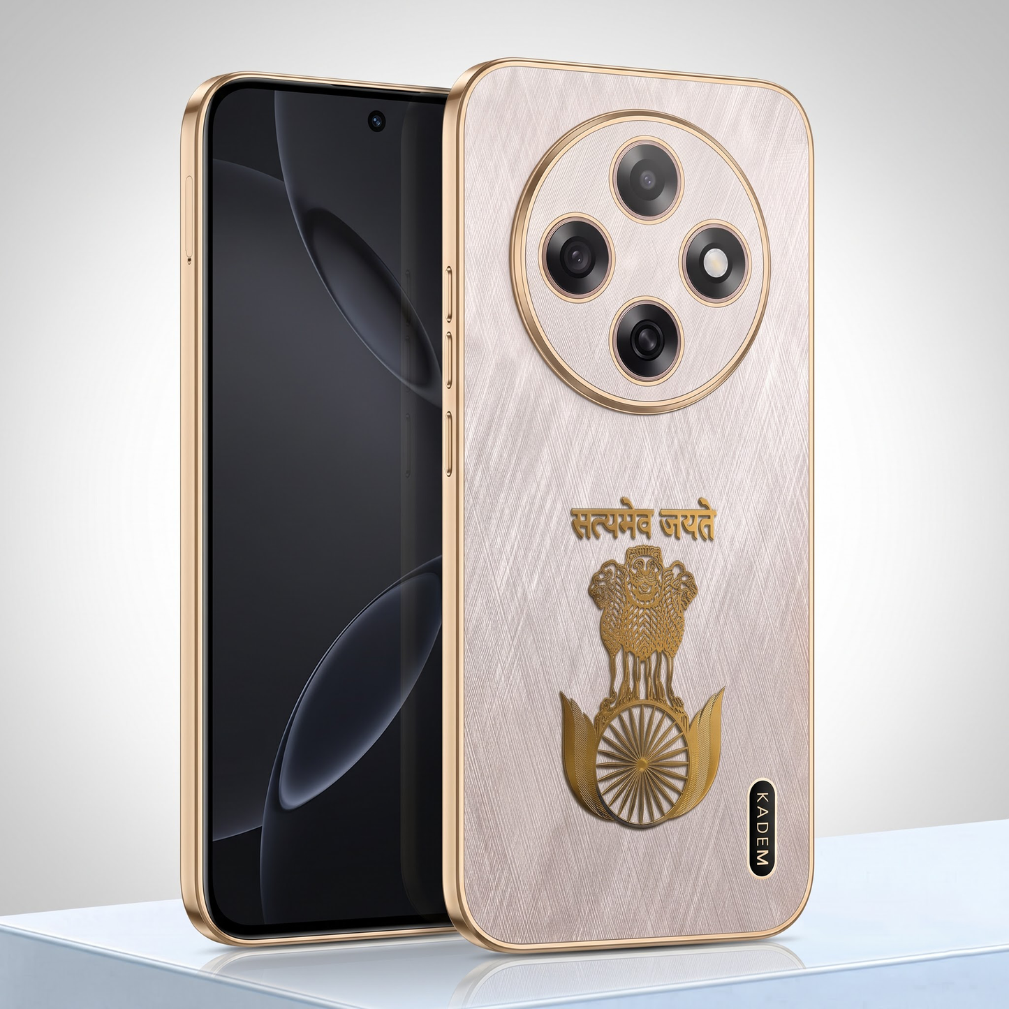 Oppo F31 Pro 5G Satyamev Jayate 3D Electroplated Frame Gold Thread Pattern Hard Back Case