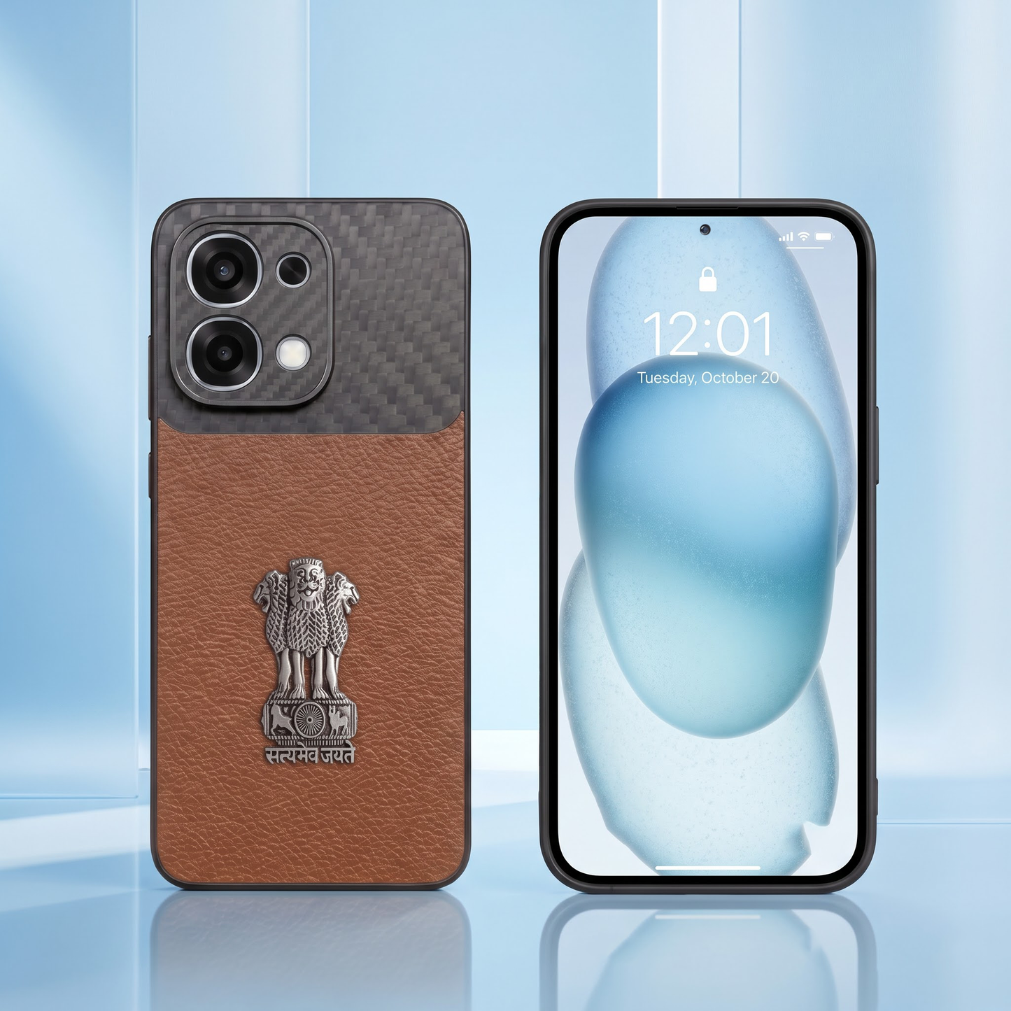 Oppo F31 5G Satyamev Jayate Carbon Fiber Leather Hybrid Phone Case