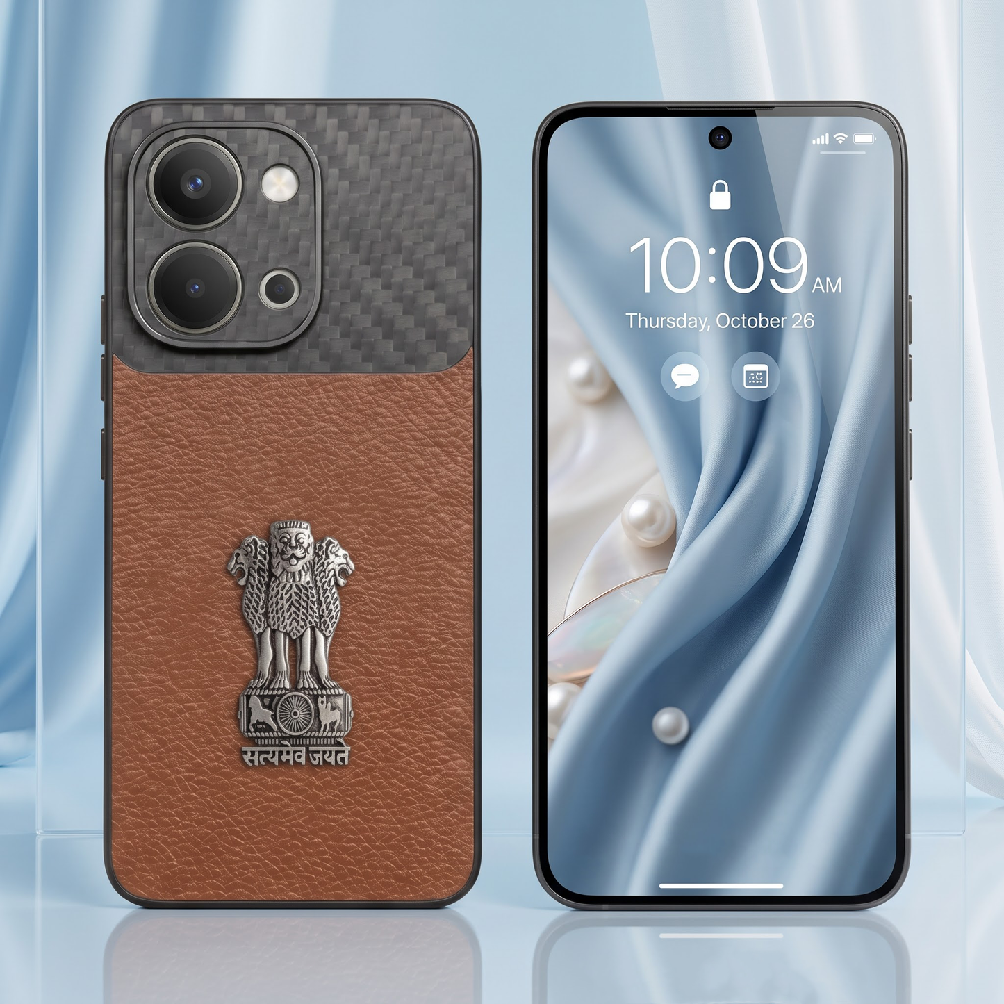 Vivo T5x 5G  Satyamev Jayate Carbon Fiber Leather Hybrid Phone Case