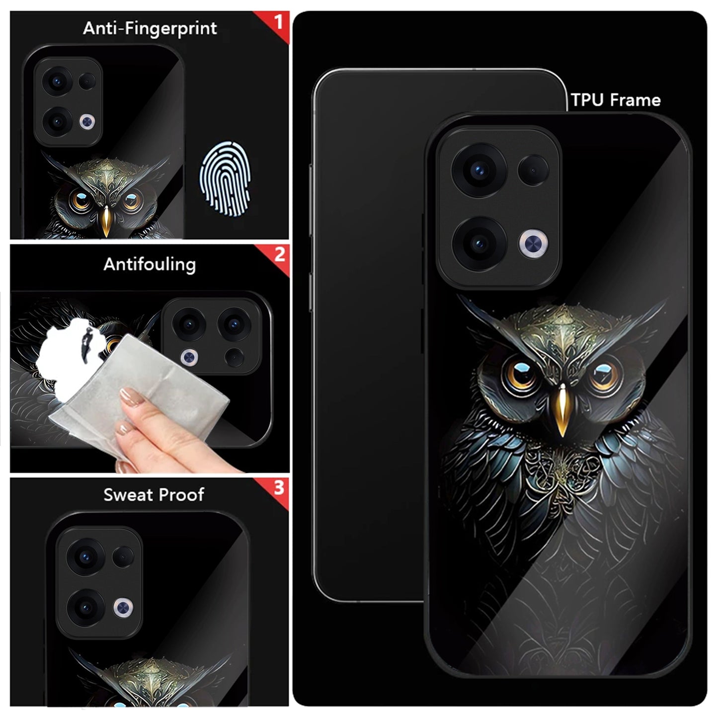 Oppo Reno 13 5G Premium Acrylic Shockproof Glass Back Case (Midnight Owl)