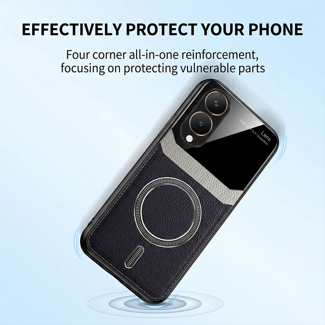 Vivo Y28 5G Premium Magsafe Magnetic Leather Lens Protective Case