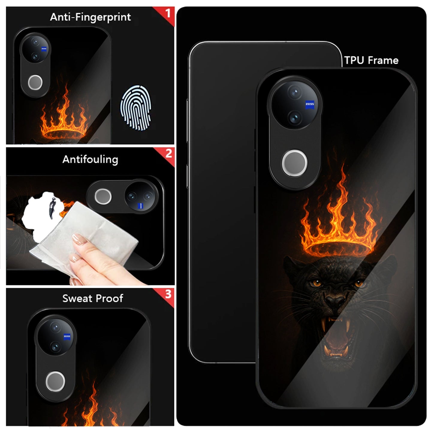 Vivo V50 5G Premium Acrylic Shockproof Glass Back Case (Crowned Inferno)