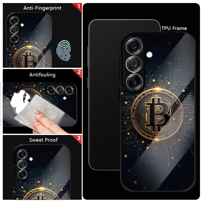 Samsung Galaxy A56 5G Premium Acrylic Shockproof Glass Back Case (Bitcoin Armor)