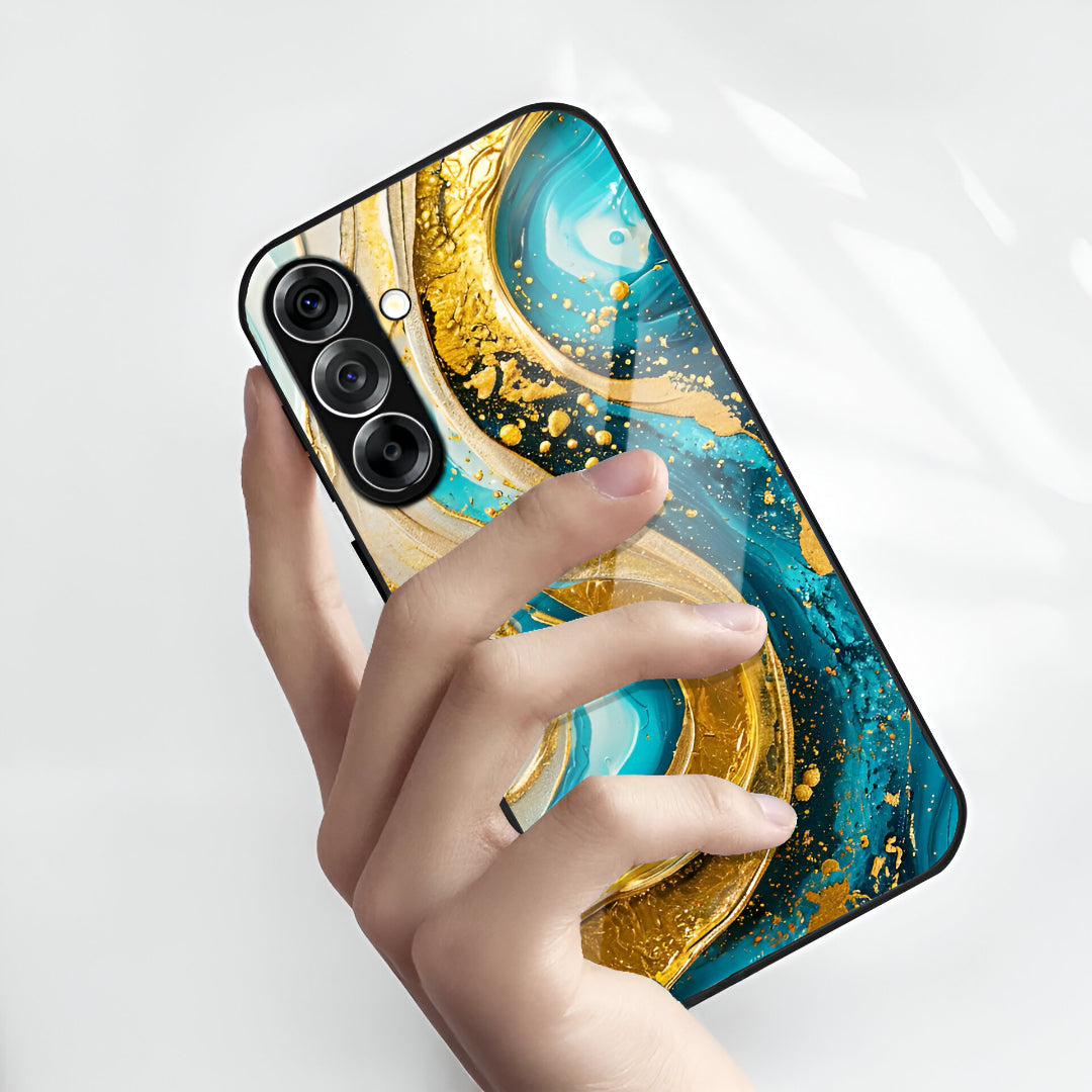 Samsung Galaxy A36 5G Premium Acrylic Shockproof Glass Back Case (Ocean Gold)