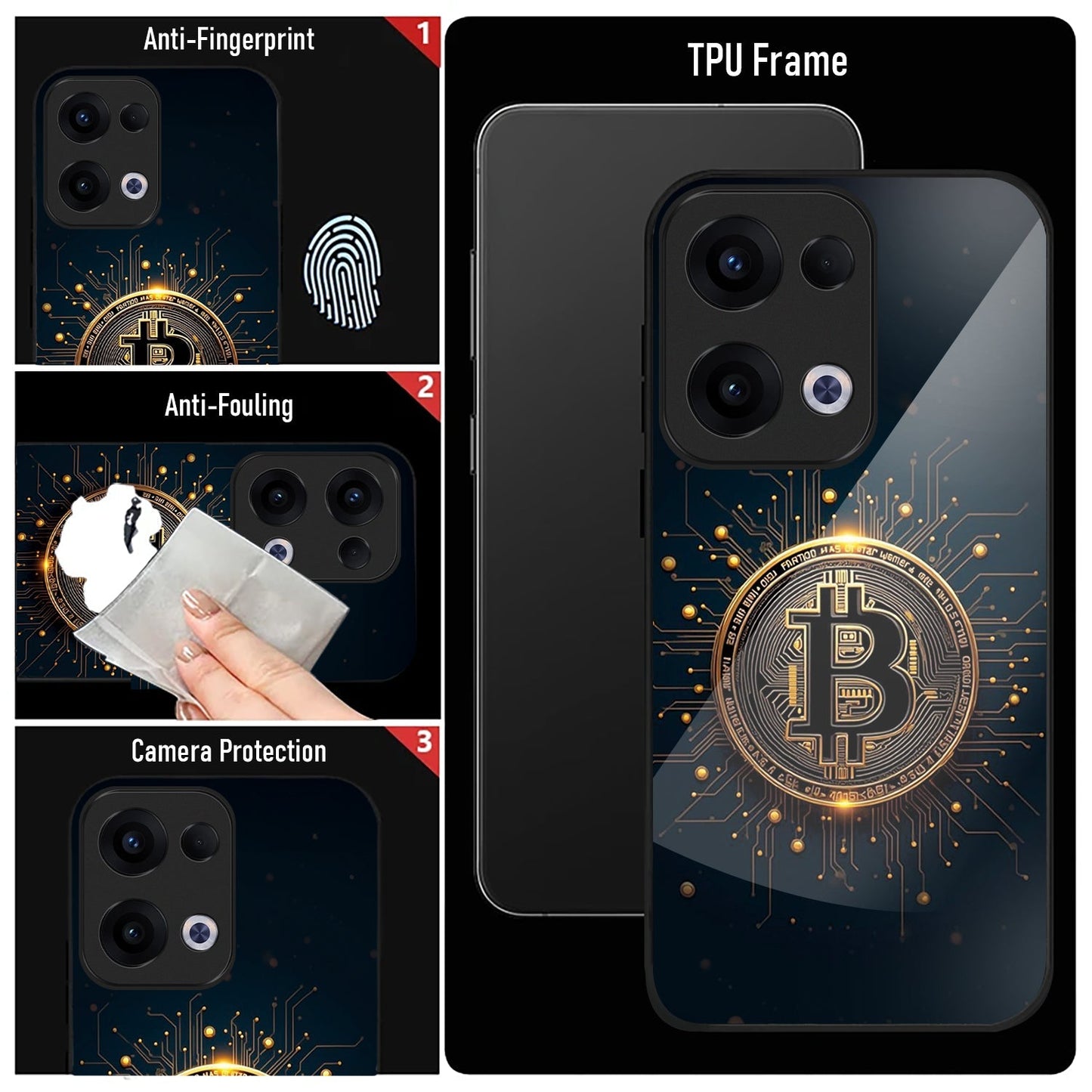 Oppo Reno 13 5G Premium Acrylic Shockproof Glass Back Case (Bitcoin Armor)
