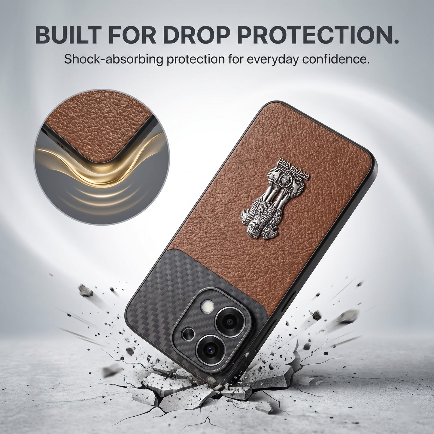 Oppo F31 5G Satyamev Jayate Carbon Fiber Leather Hybrid Phone Case