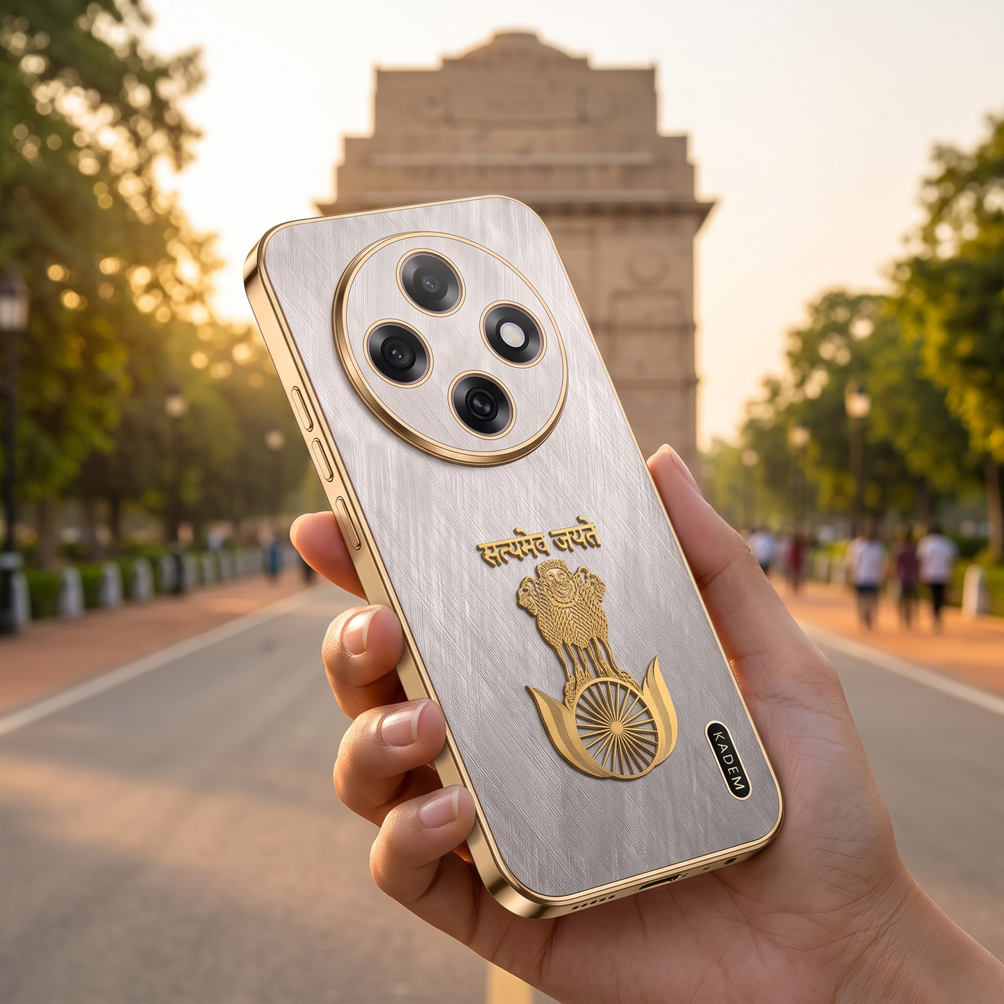 Oppo F31 Pro 5G Satyamev Jayate 3D Electroplated Frame Gold Thread Pattern Hard Back Case