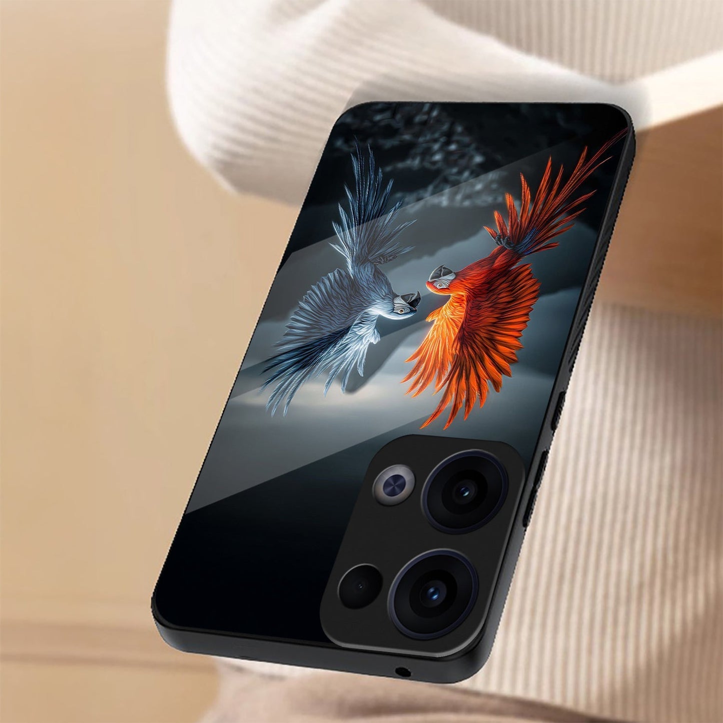 Oppo Reno 13 5G Premium Acrylic Shockproof Glass Back Case (Feather Duel)