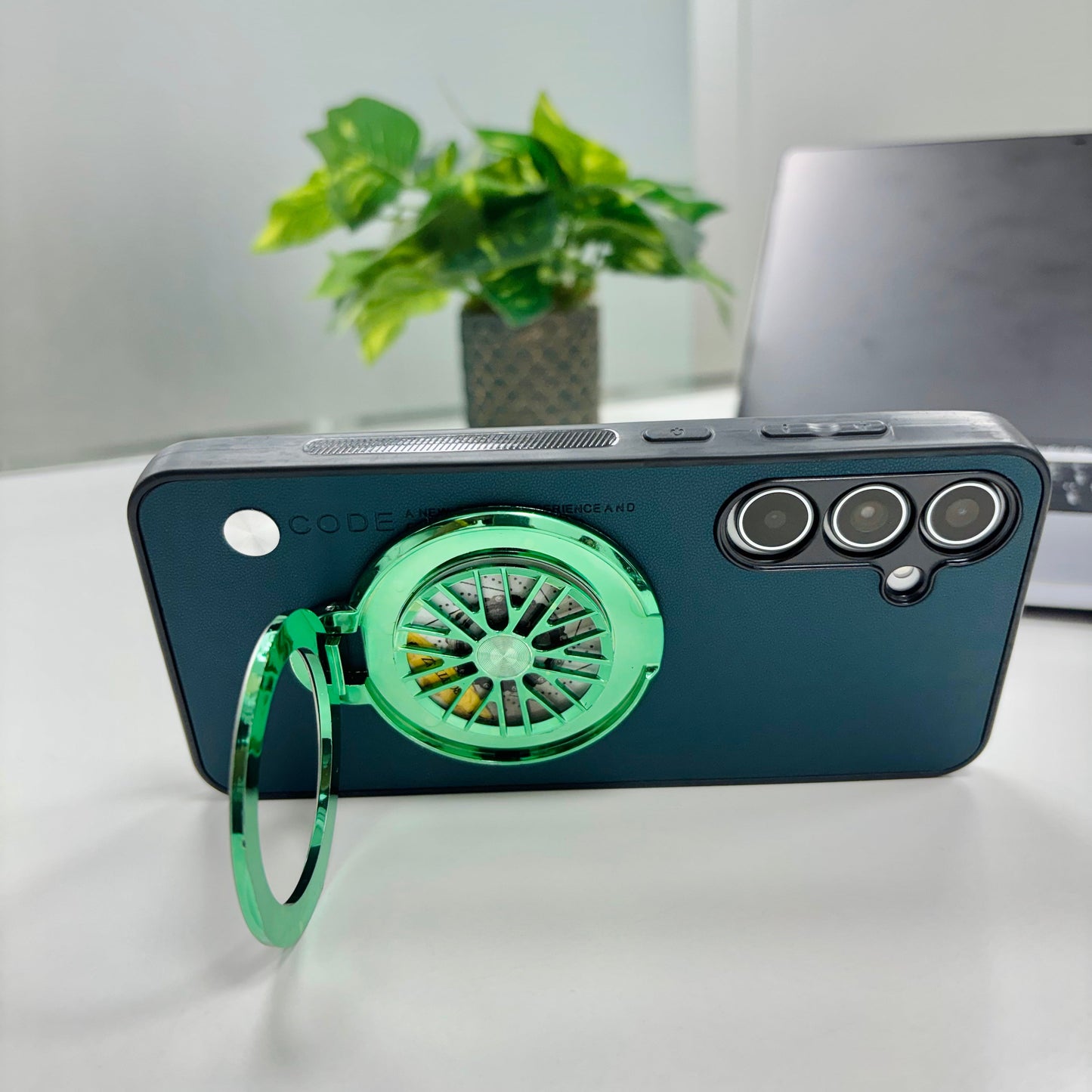 Samsung Galaxy A35 5G Stress Buster Wheel Soft Vegan Scratch Resistant Back Case green color green