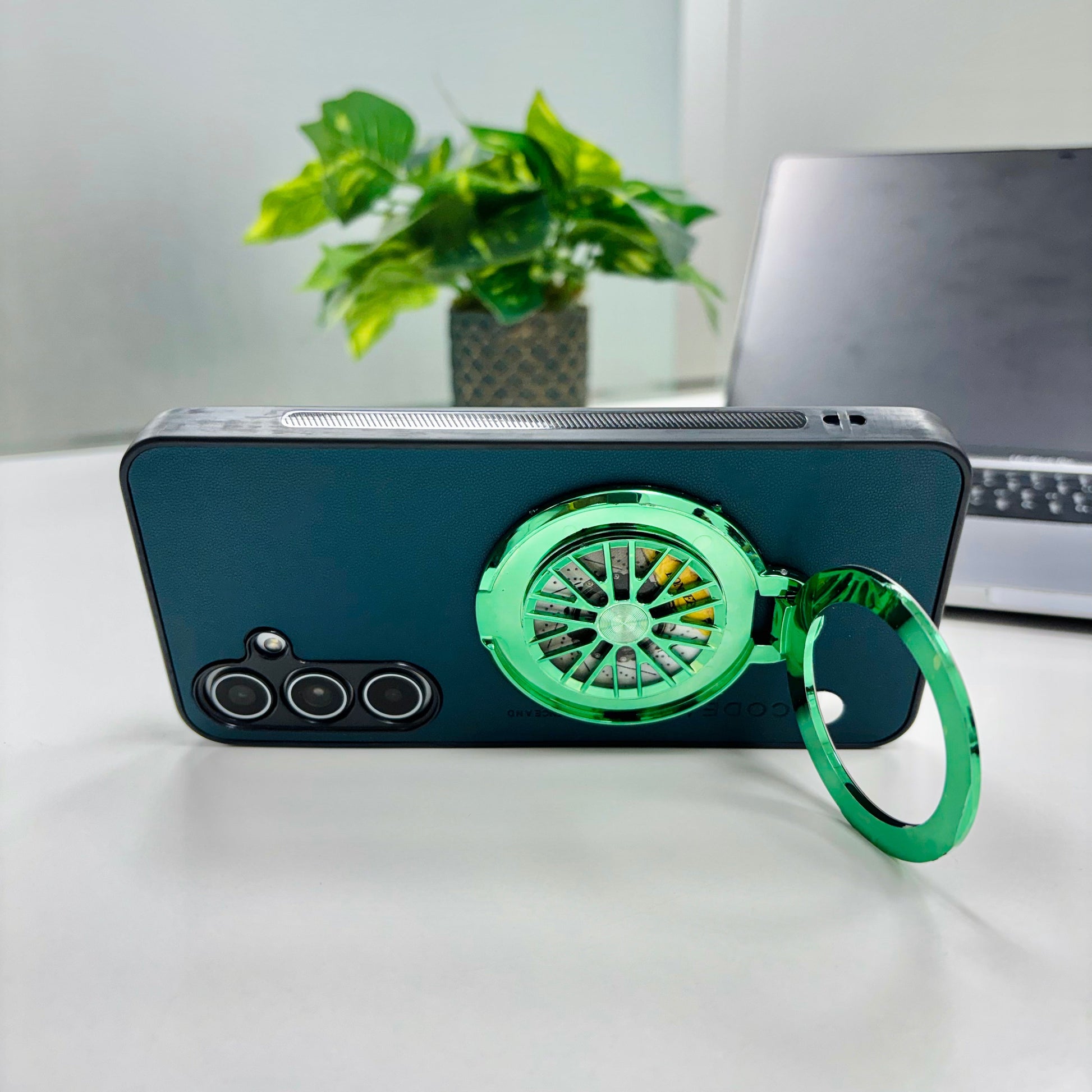 Samsung Galaxy A35 5G Stress Buster Wheel Soft Vegan Scratch Resistant Back Case green color