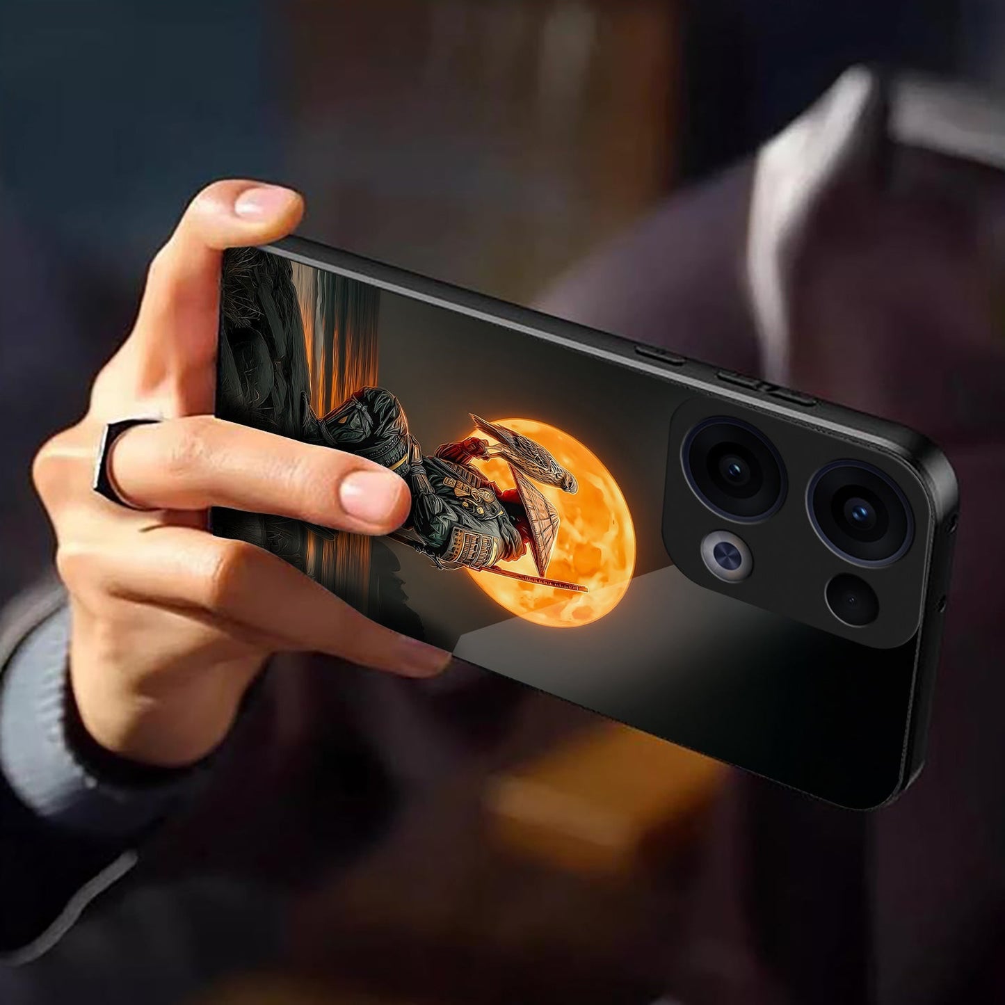 Oppo Reno 13 5G Premium Acrylic Shockproof Glass Back Case (Moon Ronin)