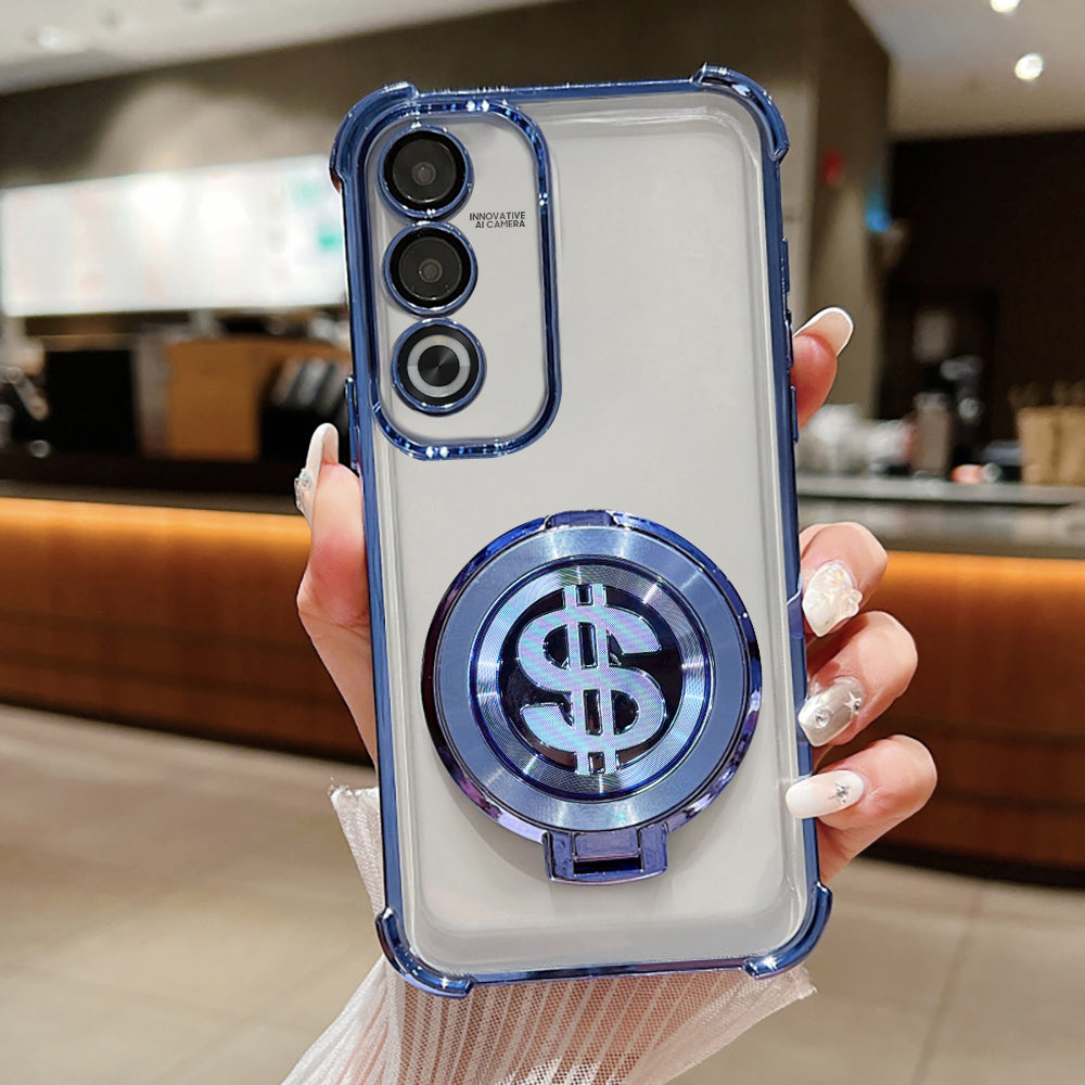oppo k12x case with dollar sign design held by a person in a kitchen setting