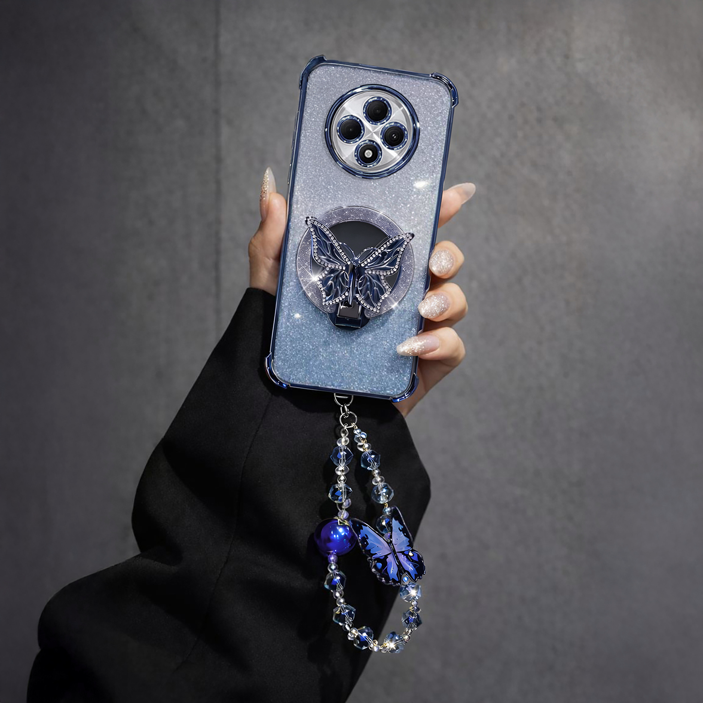 Oppo F27 Pro+ 5G Shockproof Butterfly Stand Case with Charm Strap