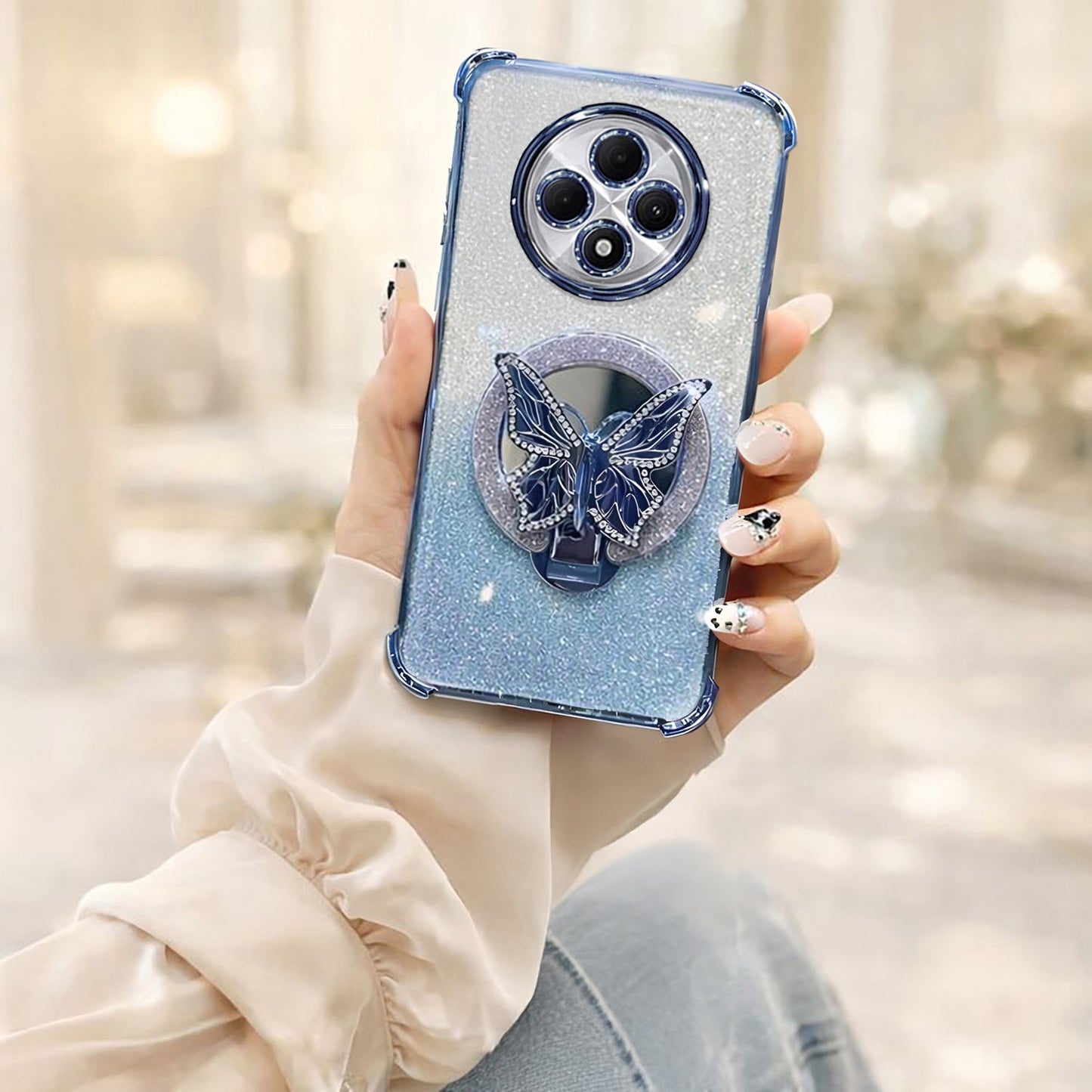 Oppo F27 Pro+ 5G Premium Shimmer Butterfly Stand Airbags Case