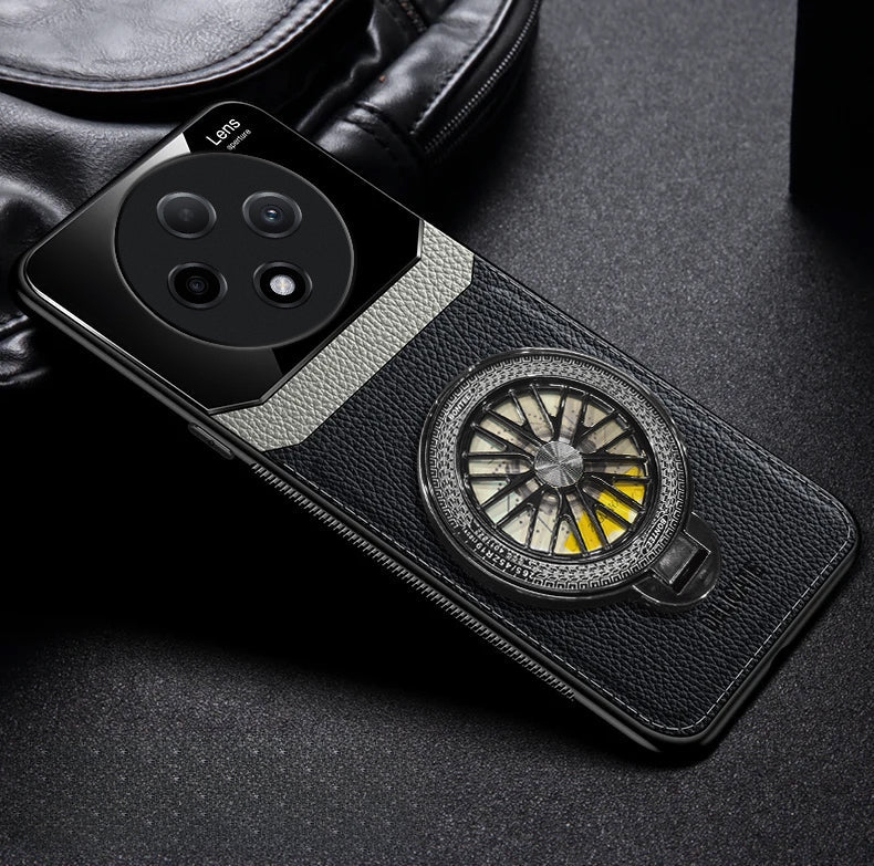 Oppo F27 Pro+ 5G Original Luxury Leather Lens Wheel Ring Stand Case