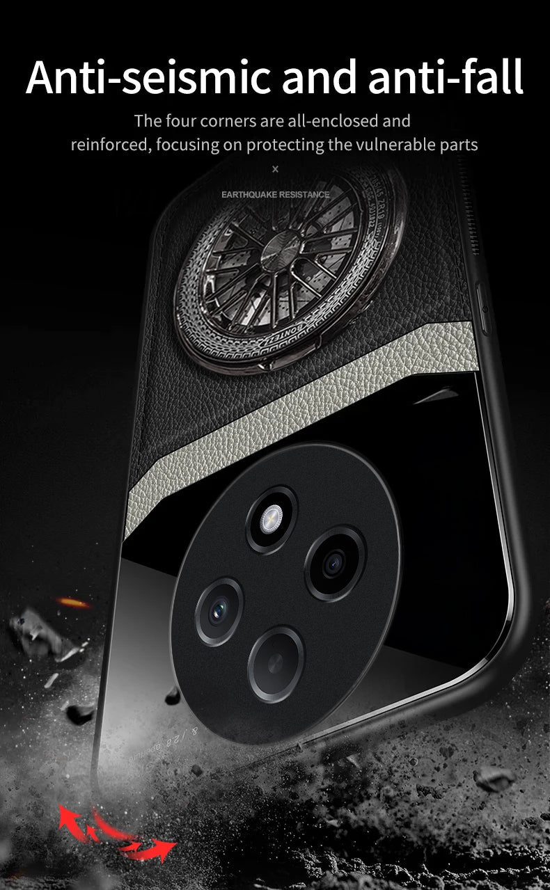Oppo F27 Pro+ 5G Original Luxury Leather Lens Wheel Ring Stand Case