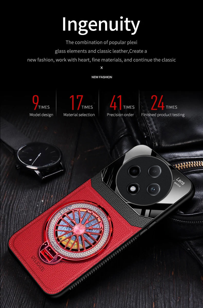 Oppo F27 Pro+ 5G Original Luxury Leather Lens Wheel Ring Stand Case
