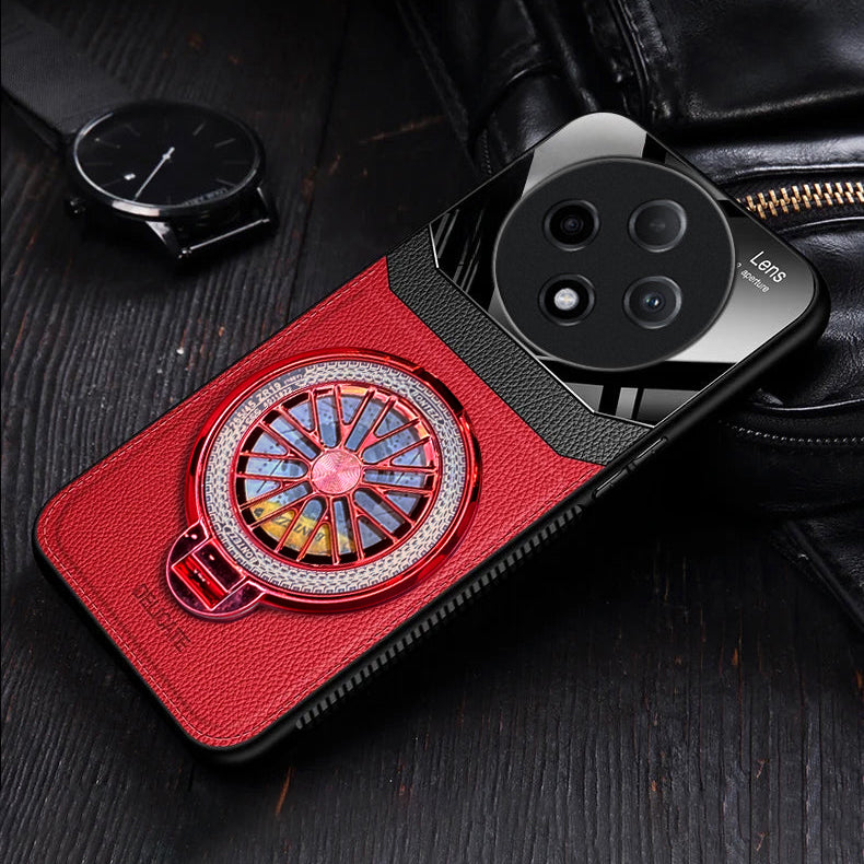 Oppo F27 Pro+ 5G Original Luxury Leather Lens Wheel Ring Stand Case
