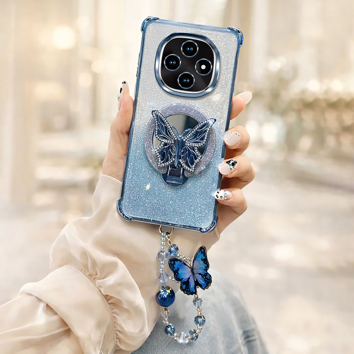 Oppo F31 Pro 5G Shockproof Butterfly Stand Case with Charm Strap