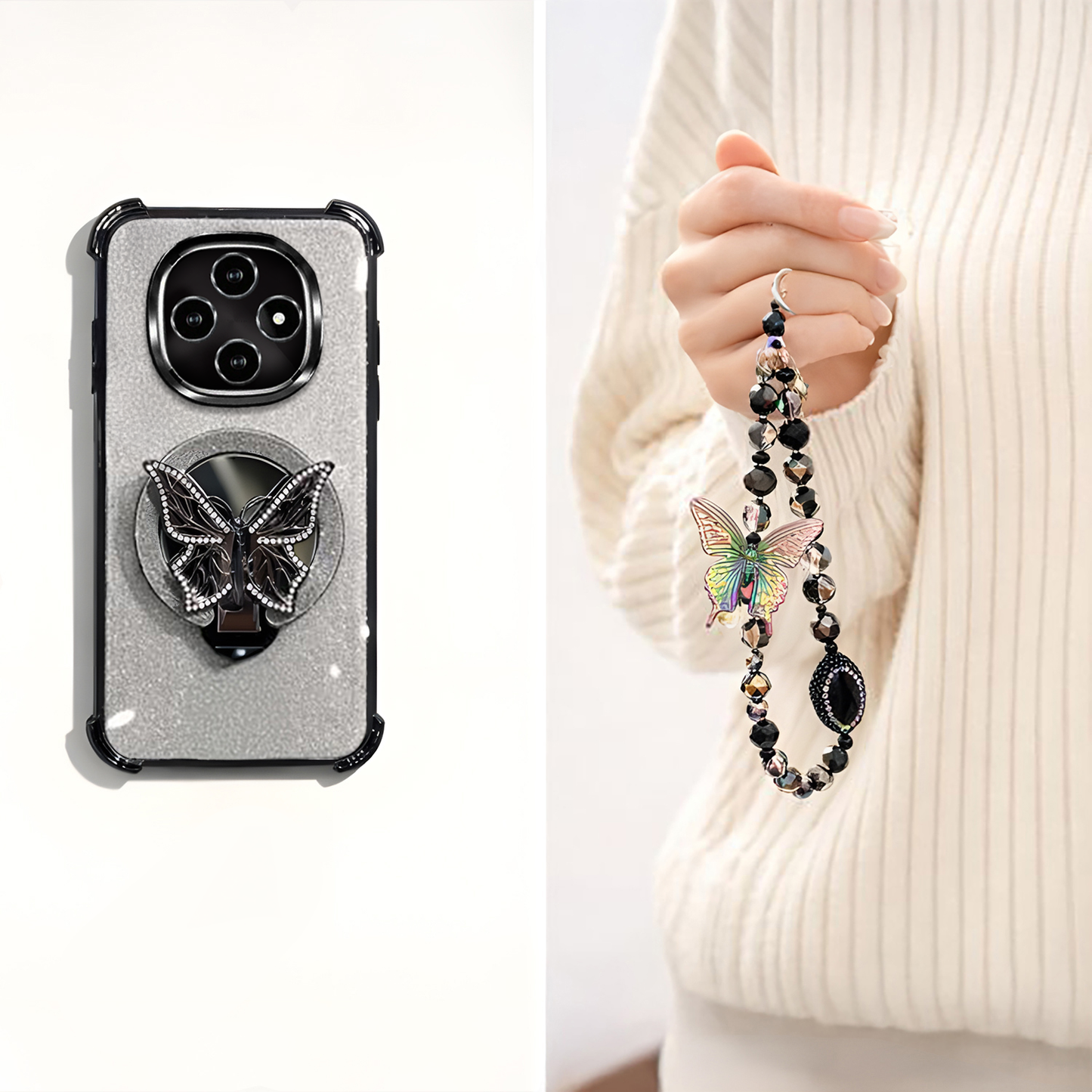 Oppo F31 Pro 5G Shockproof Butterfly Stand Case with Charm Strap