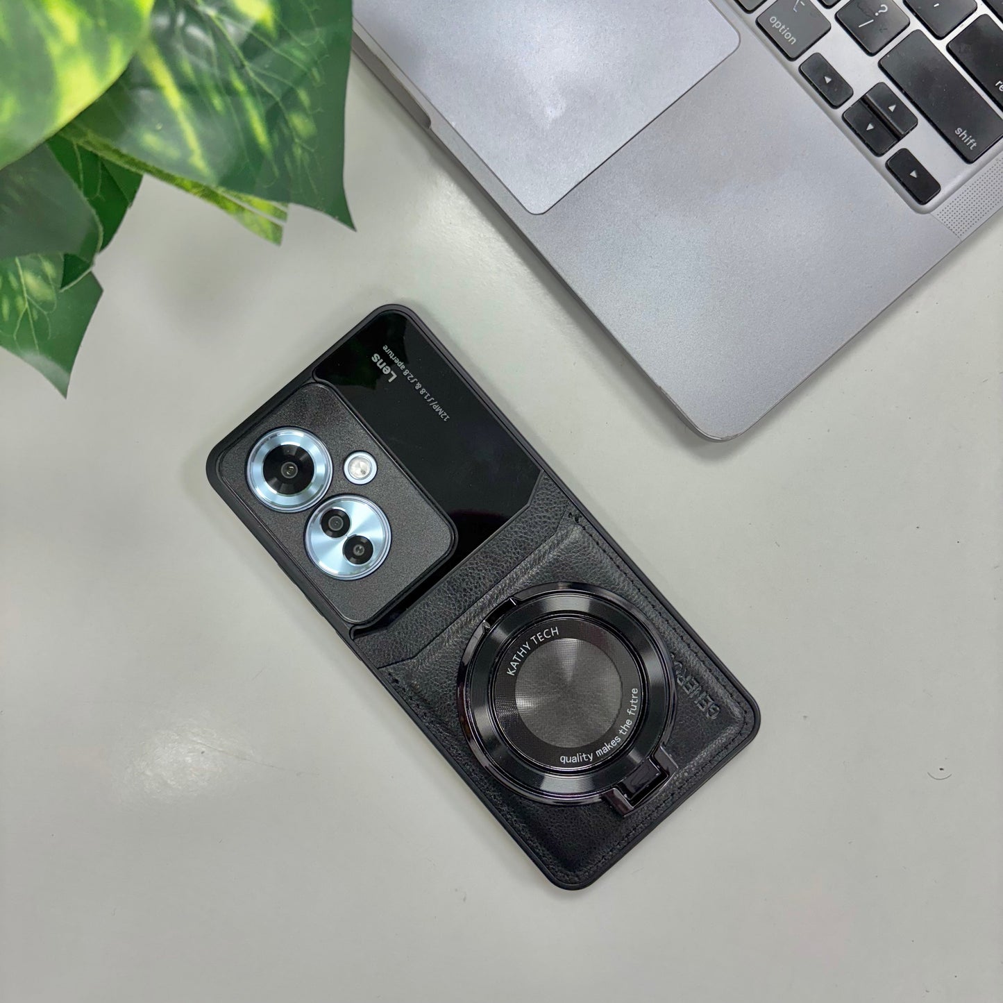 Oppo Reno11 F 5G Original Luxury Leather Lens Magnifier Ring Stand Case