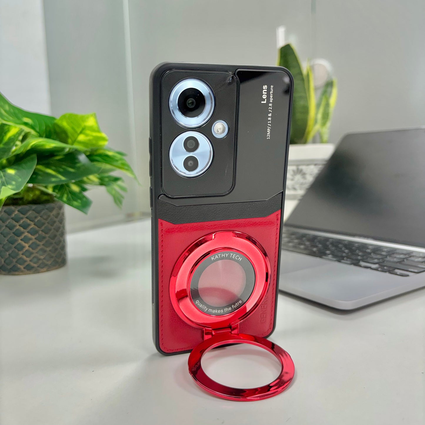 Oppo Reno11 F 5G Original Luxury Leather Lens Magnifier Ring Stand Case