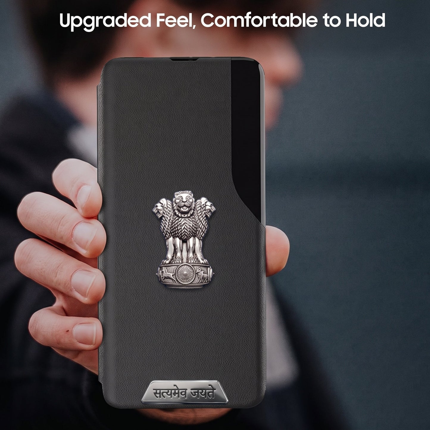 Vivo V30e 5G Metal Satyamev Jayate 2-in-1 Emblem Half-Window Leather Flip Case