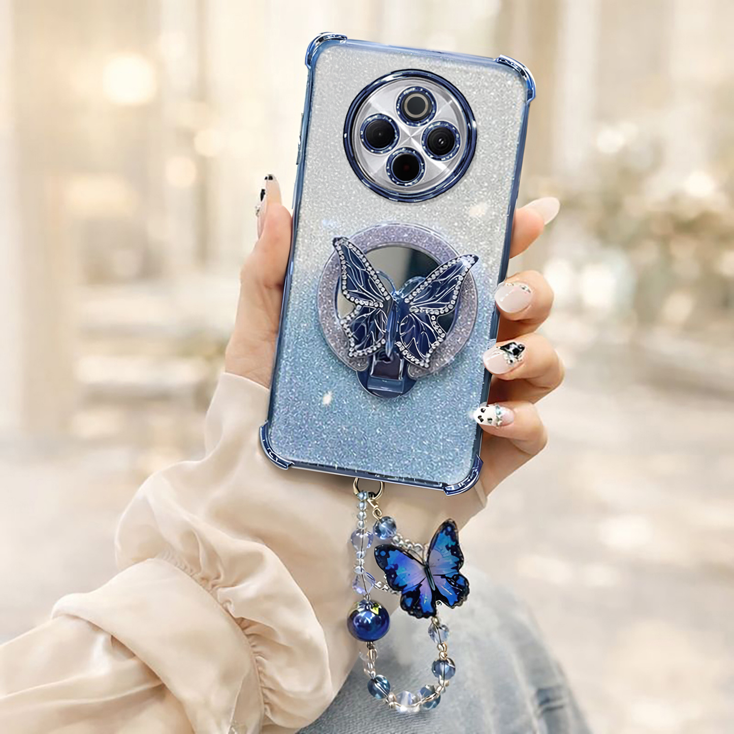 Vivo T4 5G Shockproof Butterfly Stand Case with Charm Strap