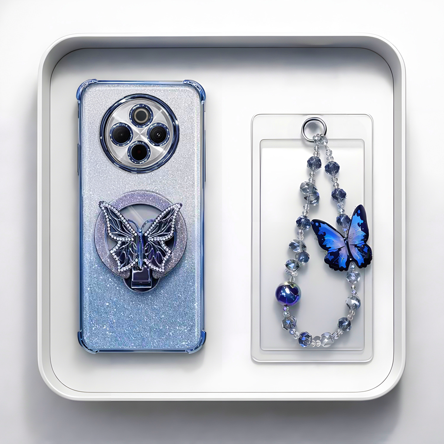 Vivo T4 5G Shockproof Butterfly Stand Case with Charm Strap