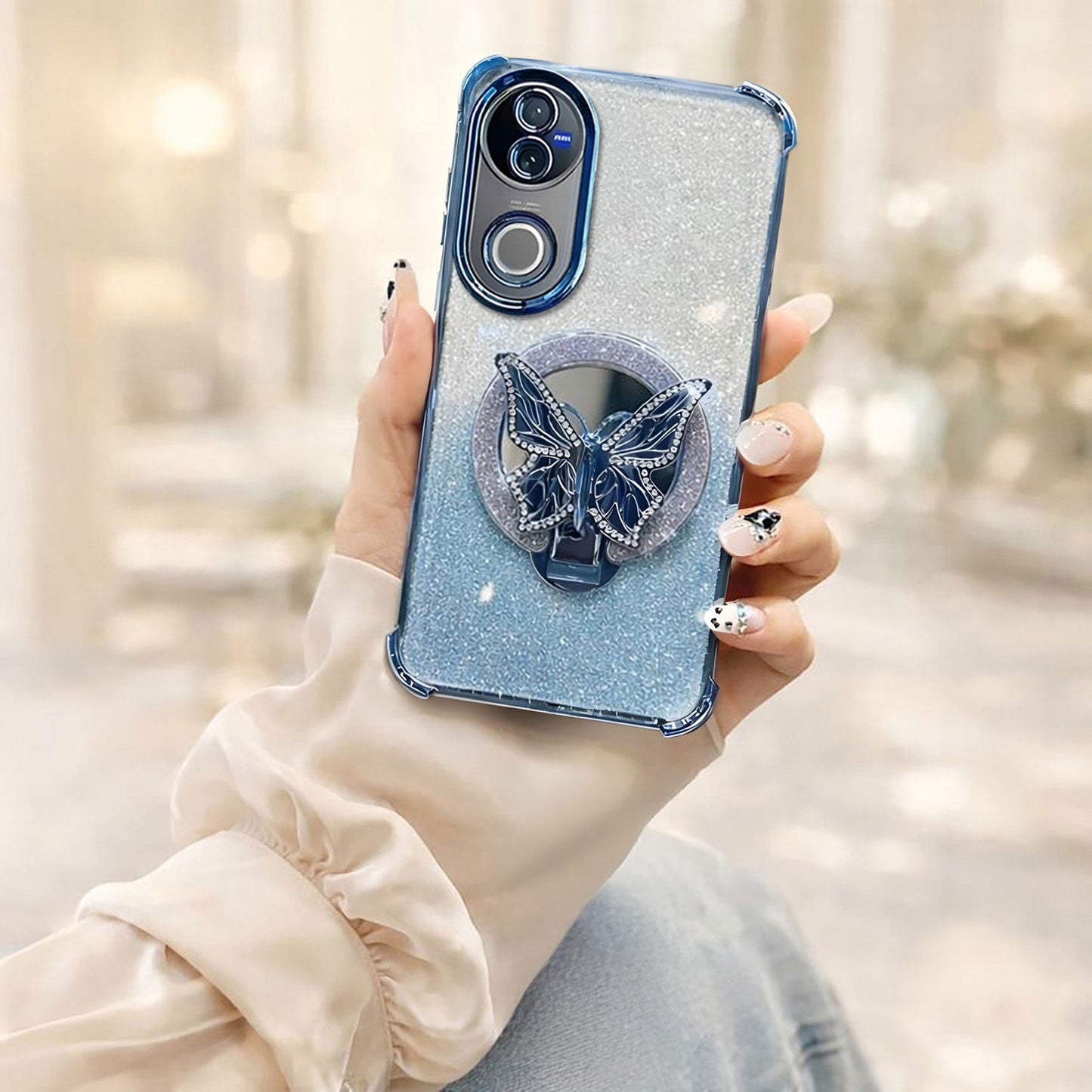 Vivo V50 5G Premium Shimmer Butterfly Stand Airbags Case