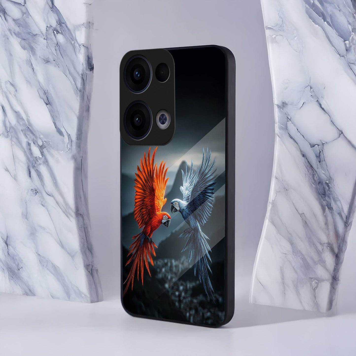 Oppo Reno 13 5G Premium Acrylic Shockproof Glass Back Case (Feather Duel)