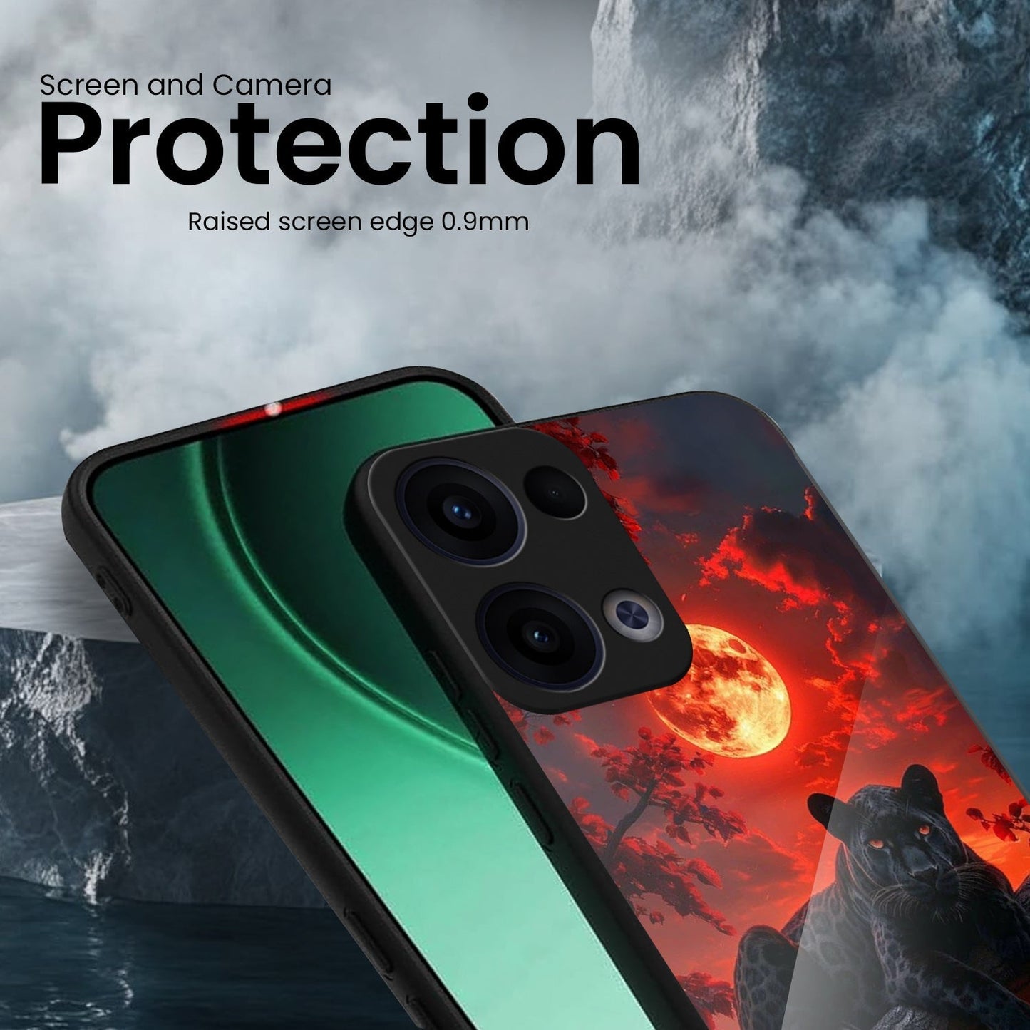 Oppo Reno 13 5G Premium Acrylic Shockproof Glass Back Case (Crimson Hunt)
