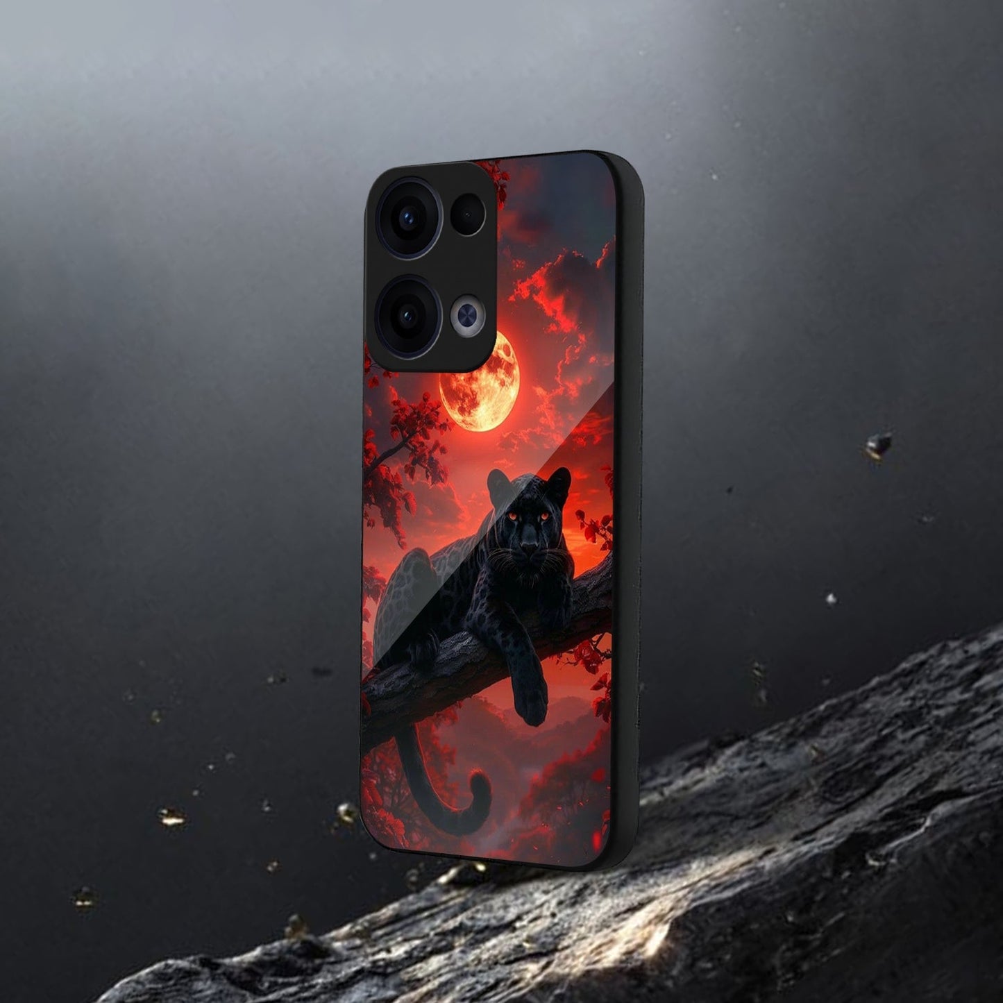 Oppo Reno 13 5G Premium Acrylic Shockproof Glass Back Case (Crimson Hunt)
