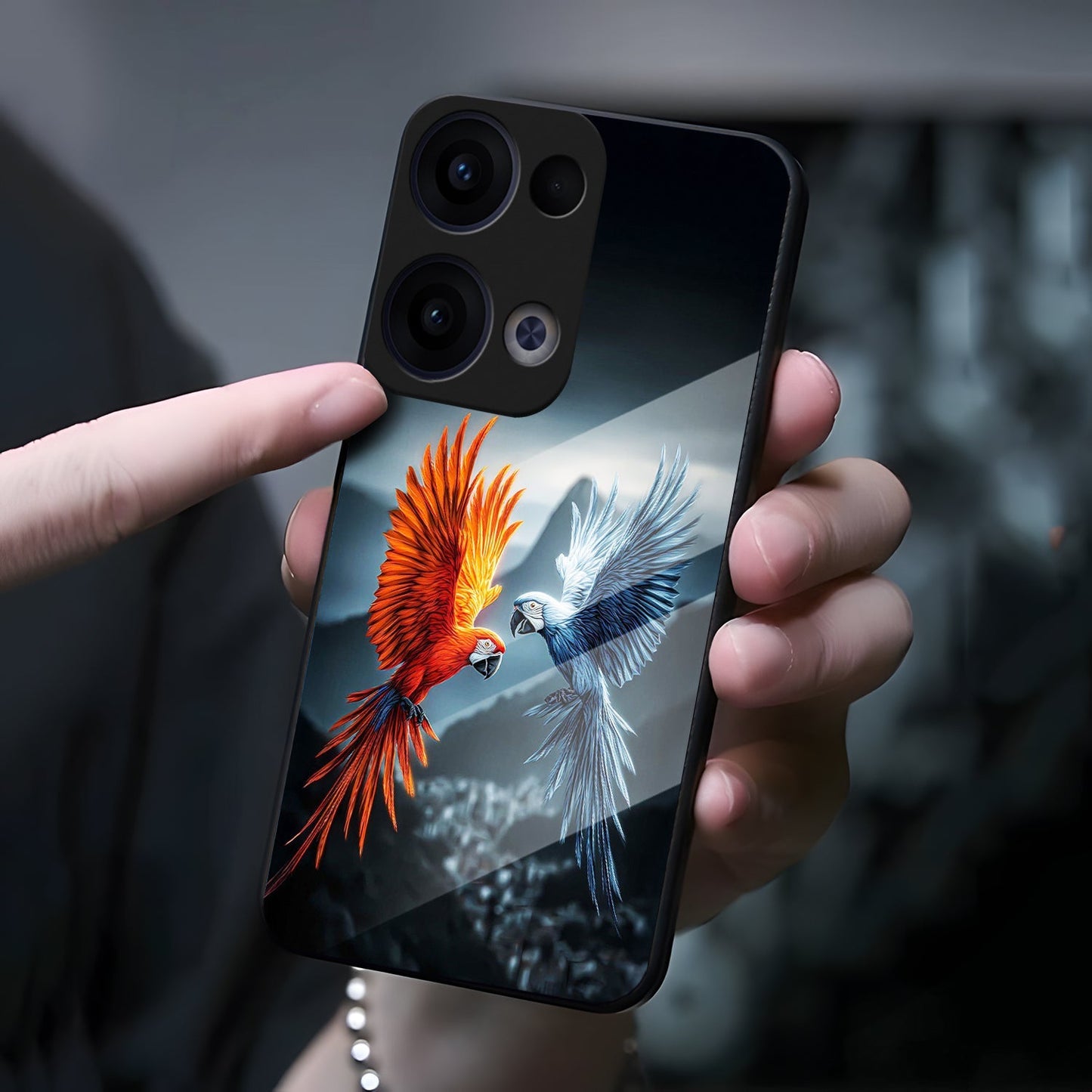 Oppo Reno 13 5G Premium Acrylic Shockproof Glass Back Case (Feather Duel)