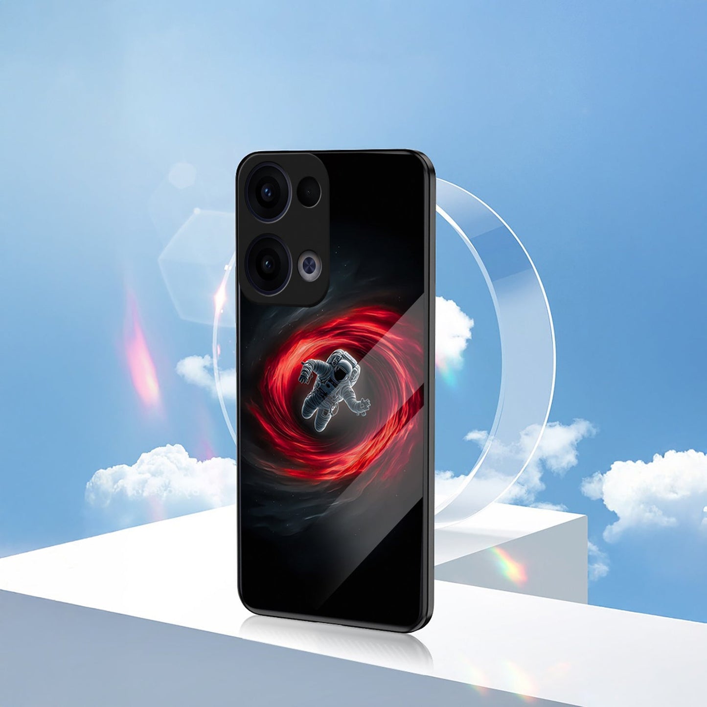 Oppo Reno 13 5G Premium Acrylic Shockproof Glass Back Case (Gravity Drift)