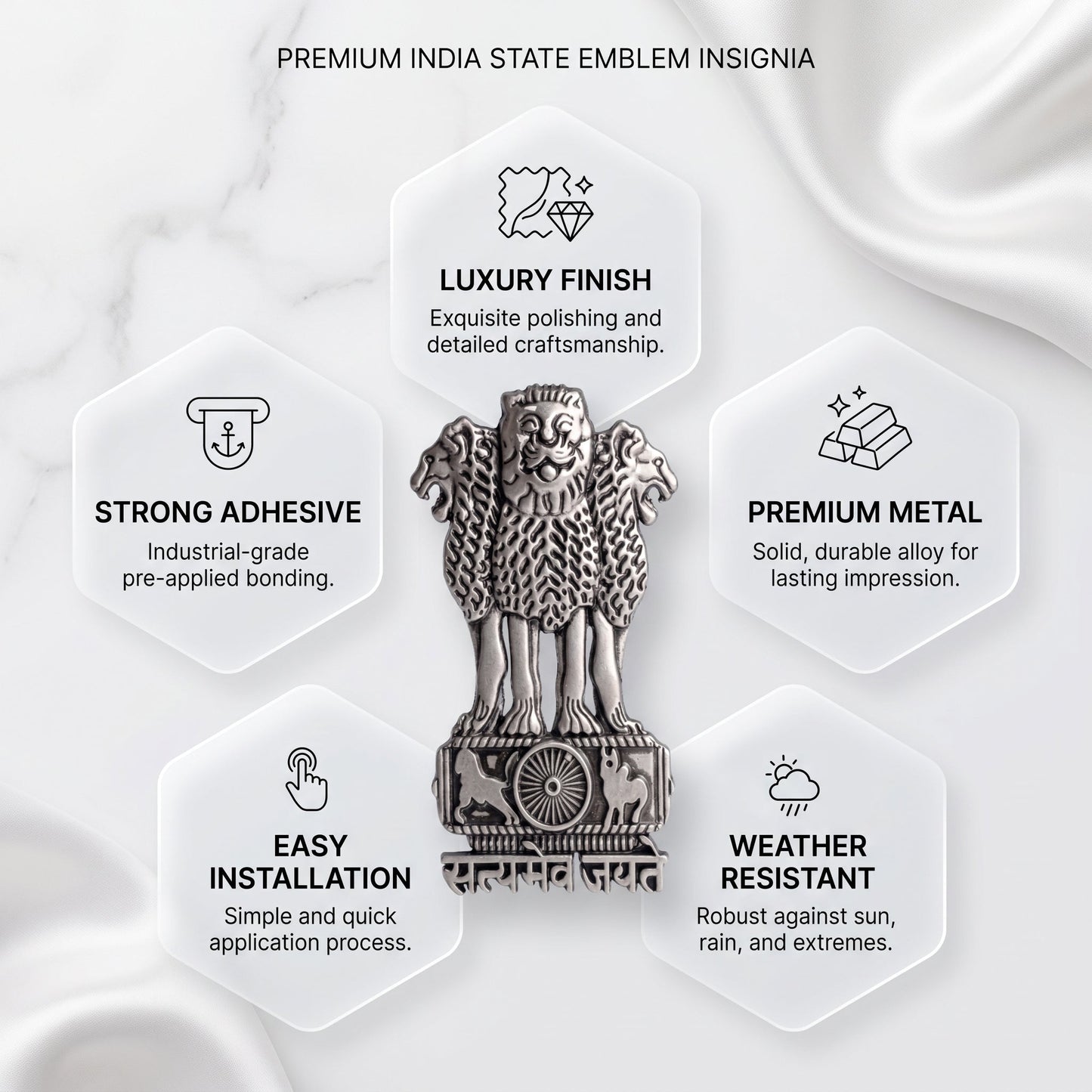 Vivo T3x 5G Compatible Satyamev Jayate 3D Metal Emblem Sticker