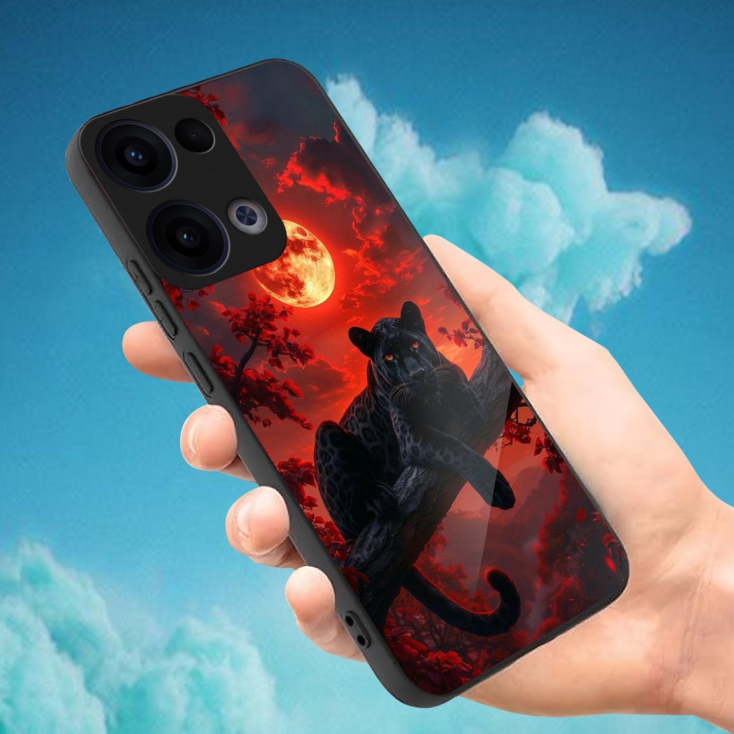 Oppo Reno 13 5G Premium Acrylic Shockproof Glass Back Case (Crimson Hunt)