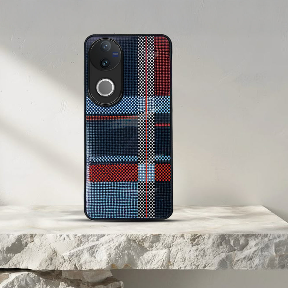 Vivo V50 5G Luxury Grid Pattern Glass Back Shockproof Case