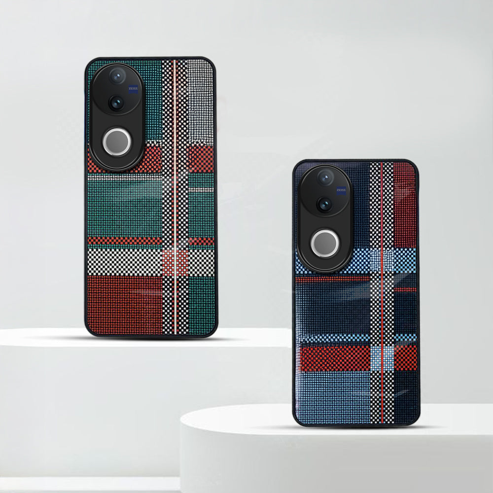 Vivo V50 5G Luxury Grid Pattern Glass Back Shockproof Case