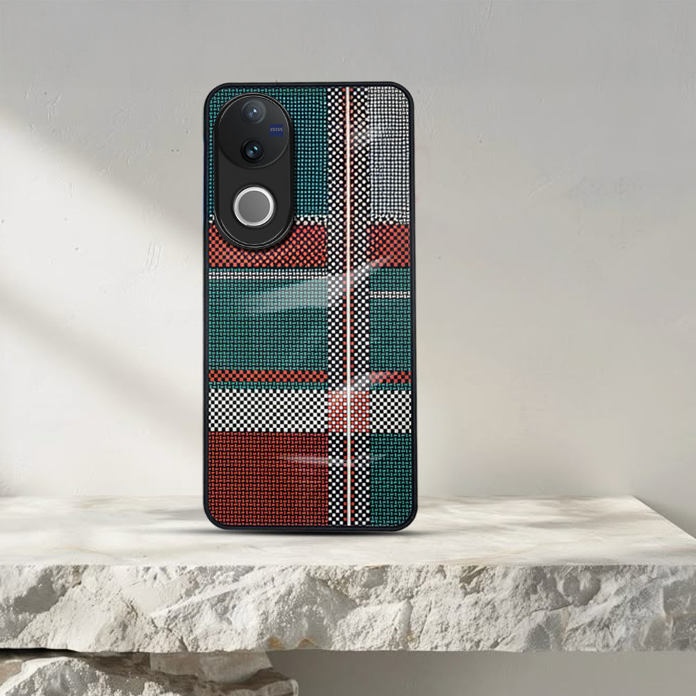 Vivo V50 5G Luxury Grid Pattern Glass Back Shockproof Case