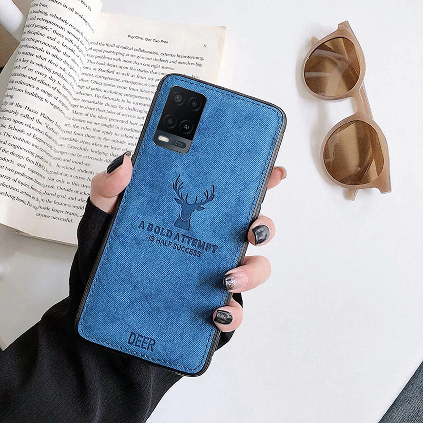 Oppo A54 PREMIUM MOTIVATIONAL DEER PATTERN FABRIC BACK COVER