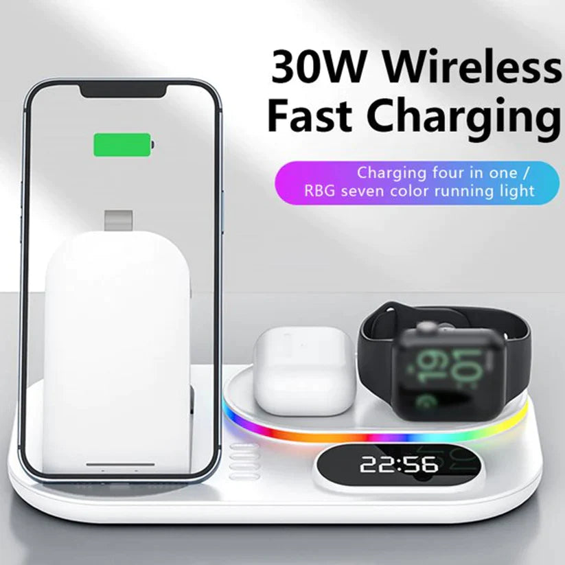 5 in 1 - Wireless Charging Dock With Digital Clock