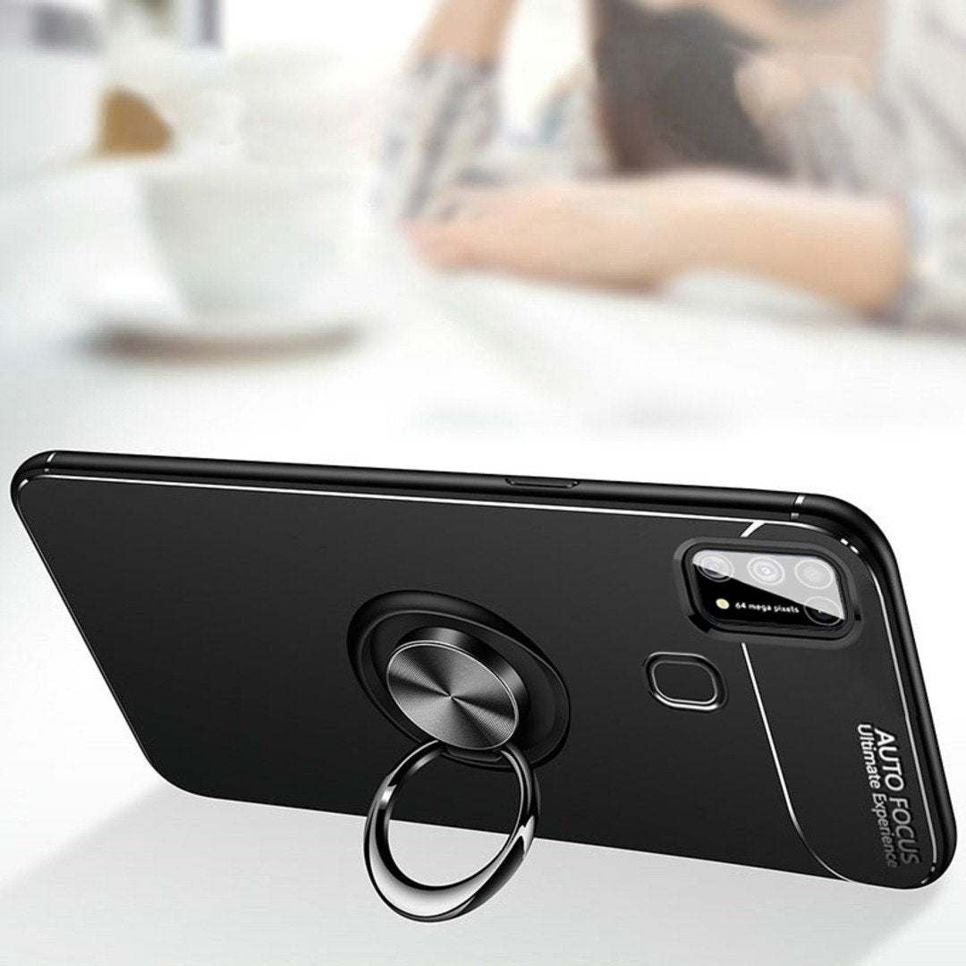 Galaxy F41 Metallic Finger Ring Holder Matte Case